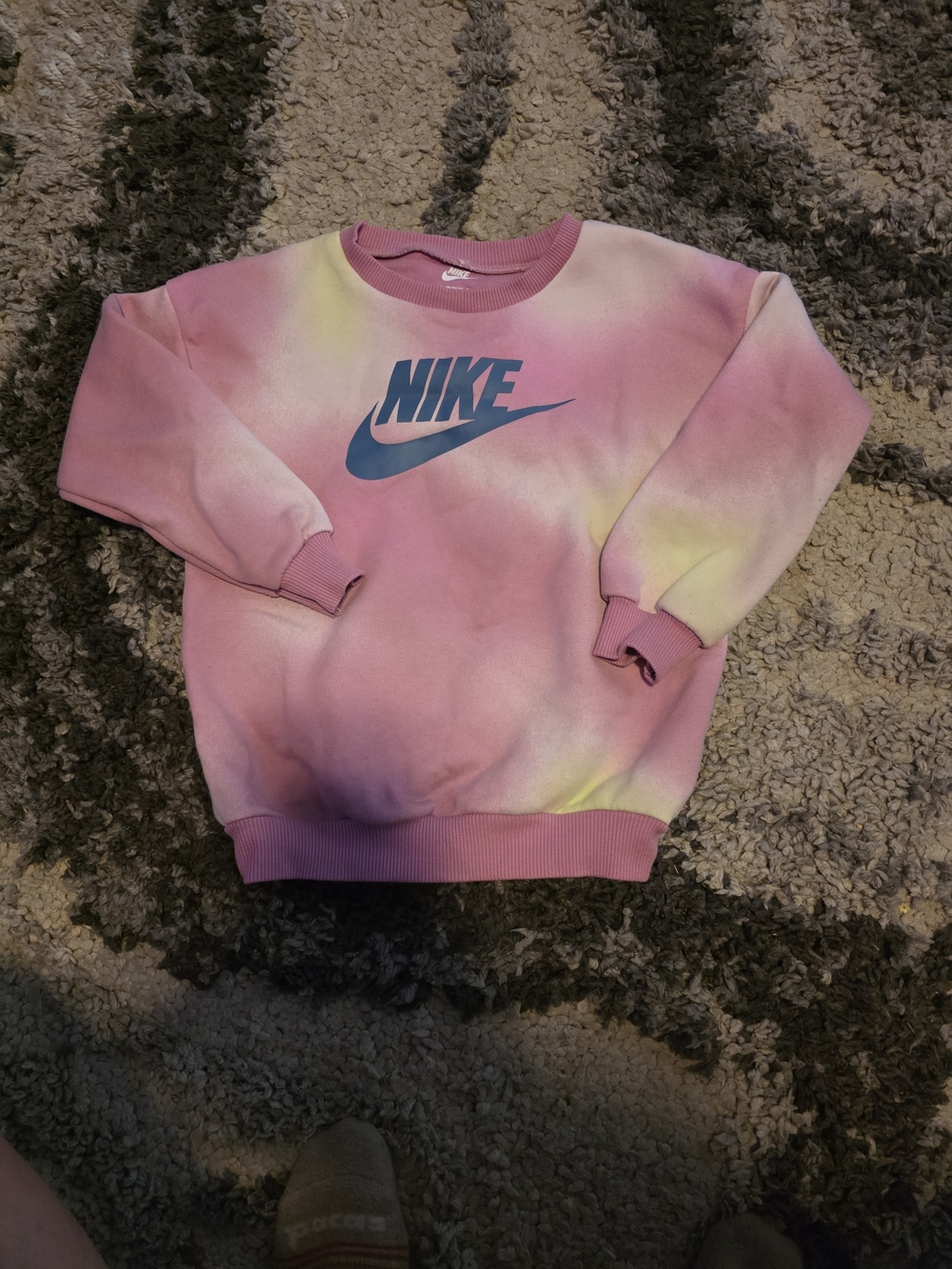 Nike Kids Pink Tie-Dye Sweatshirt with Blue Logo and Yellow Accents